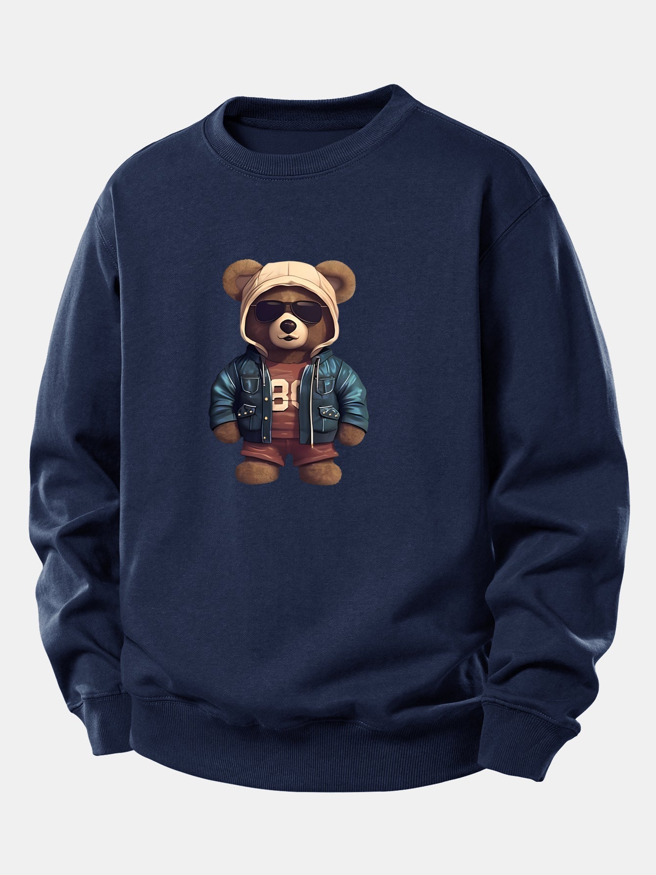 Bär im Lederjacken-Druck Relax Fit Sweatshirt