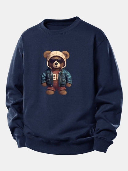 Bär im Lederjacken-Druck Relax Fit Sweatshirt