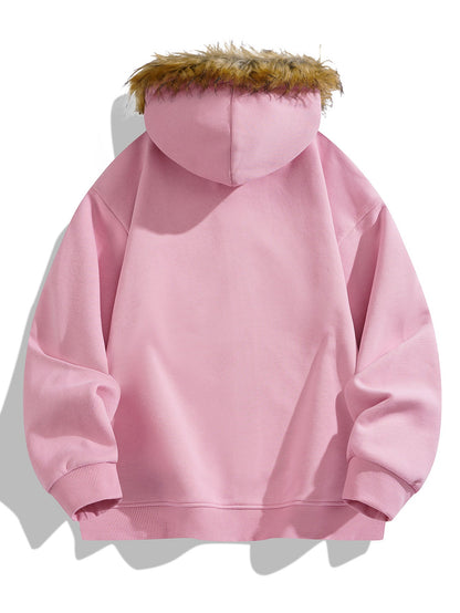Locker sitzende Kapuzenjacke mit Reißverschluss und Kunstpelzkragen