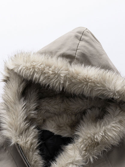 Boxy Passform Kunstpelzkragen Kapuzenmantel