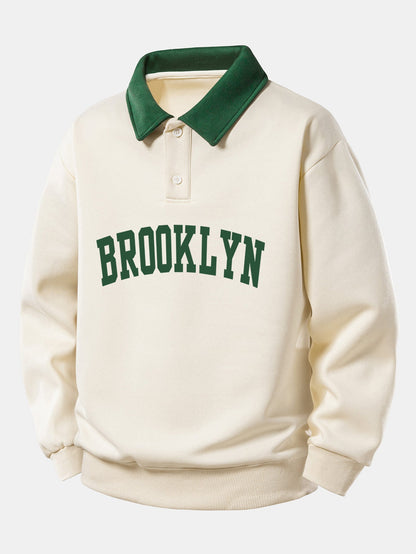 Relaxed Fit Brooklyn Print Contrast Polo Sweatshirt