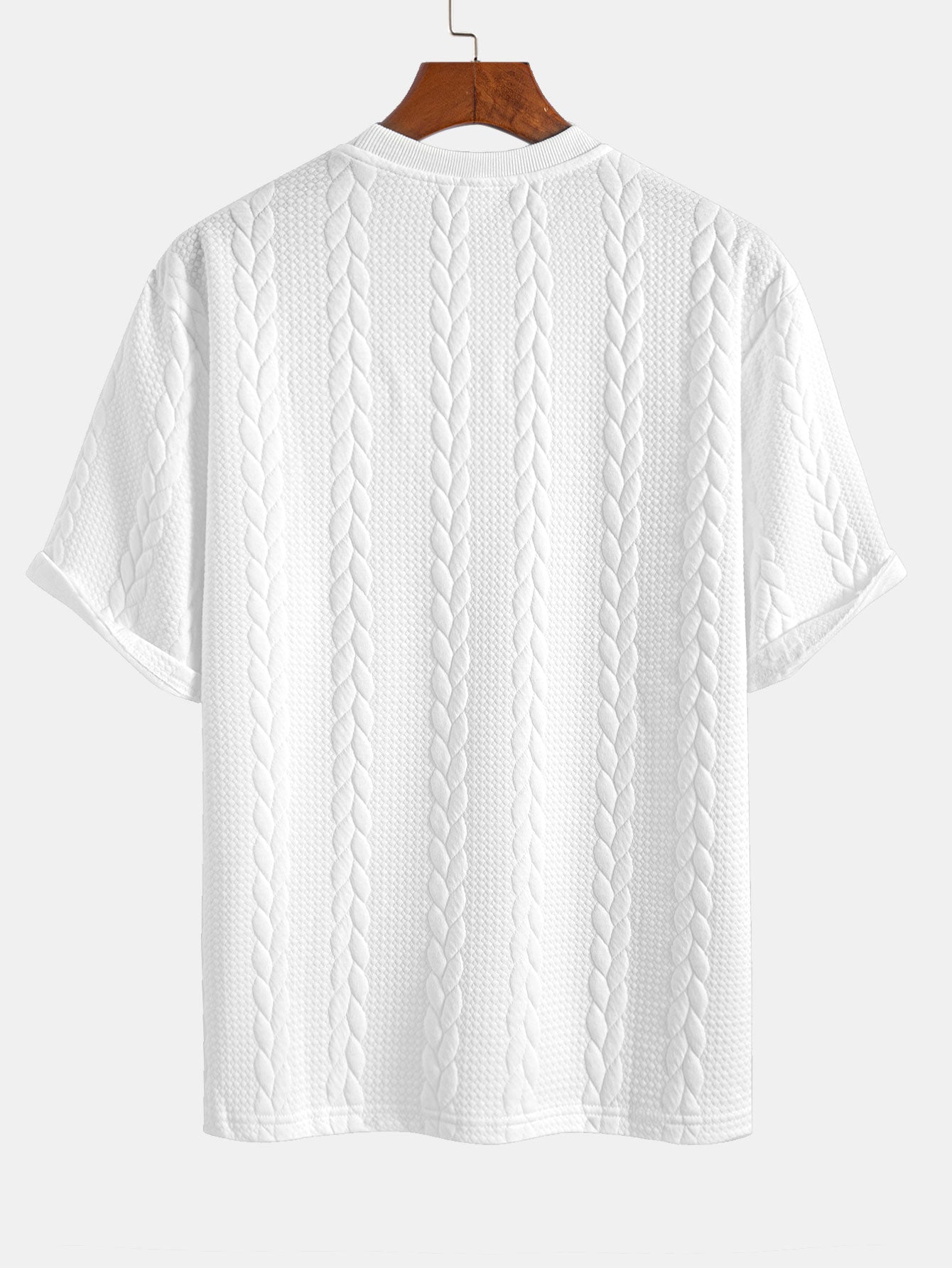 Casual Mid-Length Sleeve Twist Jacquard Tee and Shorts Set