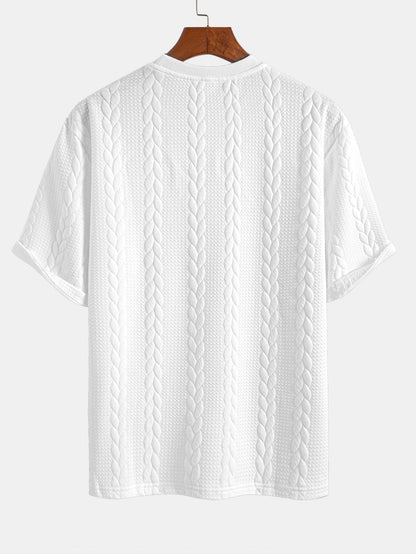 Casual Mid-Length Sleeve Twist Jacquard Tee and Shorts Set