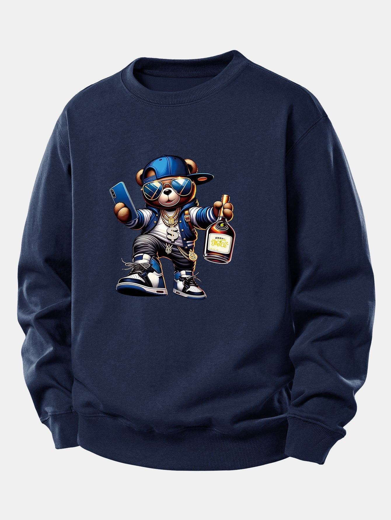 Hip Hop Bär Druck Locker Geschnittenes Sweatshirt