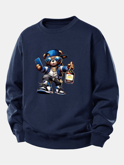Hip Hop Bär Druck Locker Geschnittenes Sweatshirt