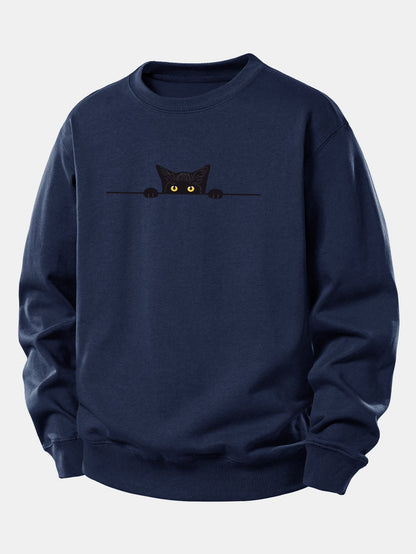Lockerer Schnitt Sweatshirt mit schwarzem Katzenmotiv
