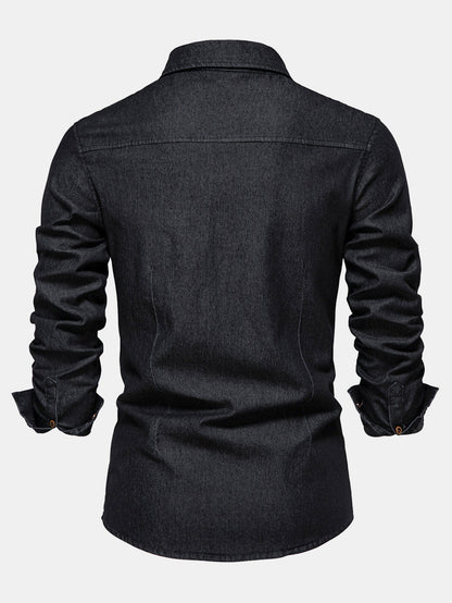 Gewaschenes Denim Westernhemd mit praktischen Taschen