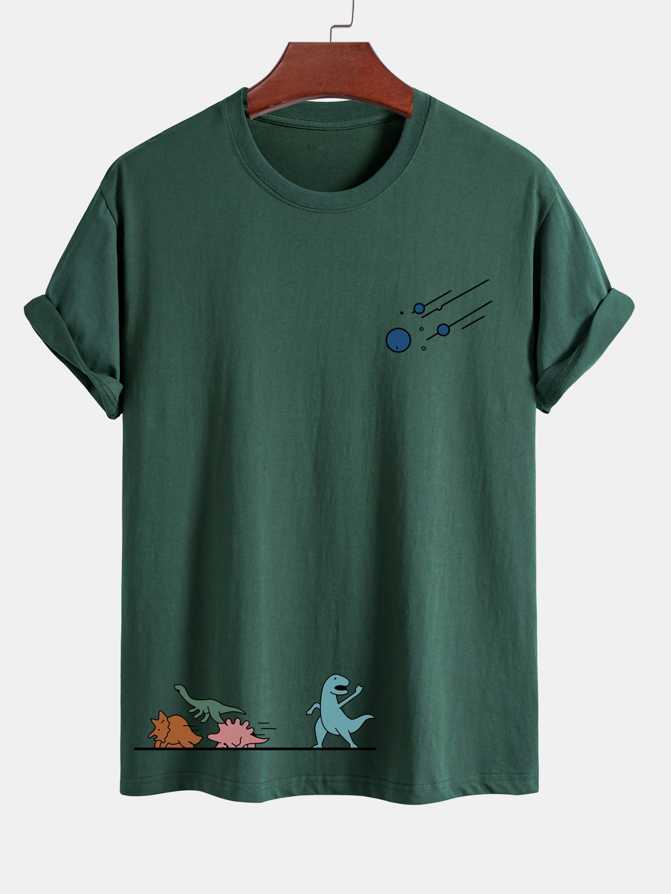 Regular Fit Cotton T-Shirt with Dinosaur Meteor Avoidance Print