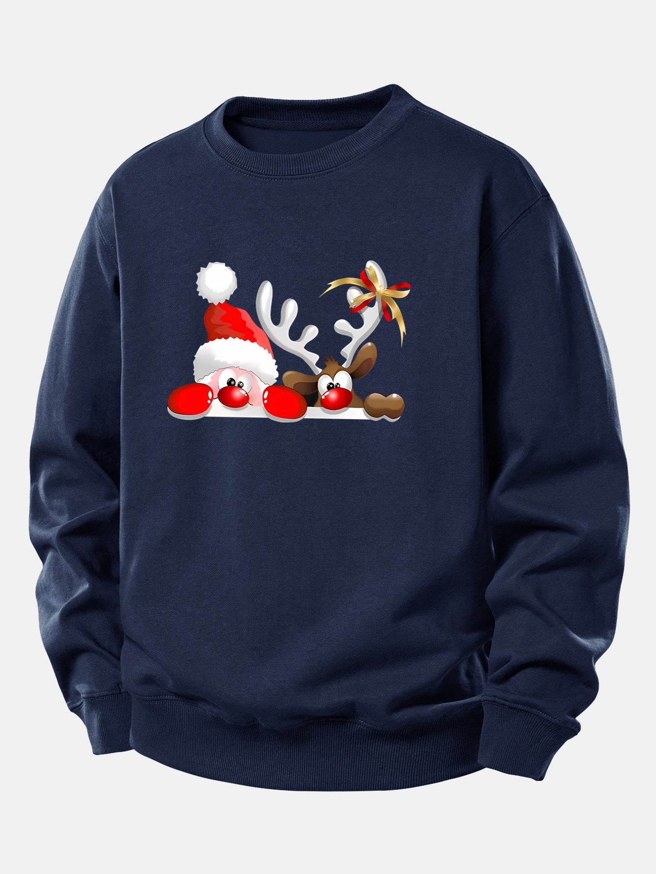 Weihnachtsmann und Rentier Druck Locker sitzendes Sweatshirt