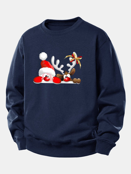 Weihnachtsmann und Rentier Druck Locker sitzendes Sweatshirt