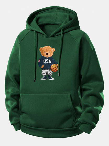 Basketball Bär Grafik Hoodie mit Kordelzug
