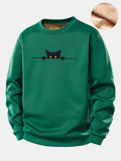 Sweatshirt mit schwarzem Katzenmotiv und Teddyfutter aus Fleece