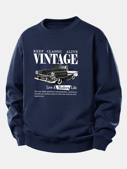 Vintage-Auto-Druck Sweatshirt mit lockerem Schnitt