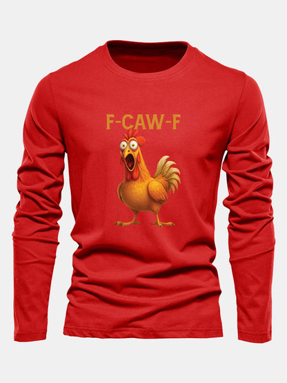 Langarm Baumwollshirt mit Hahn-Motiv