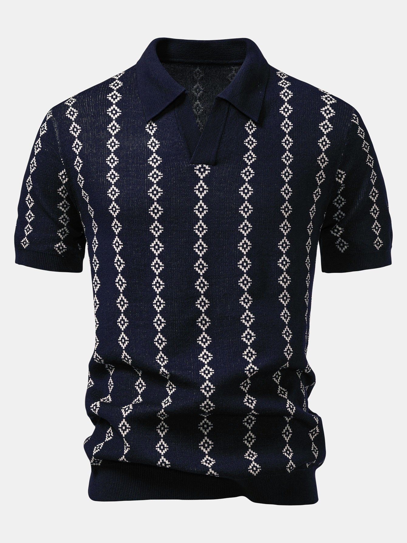 V-Ausschnitt Poloshirt mit geometrischem Strickmuster