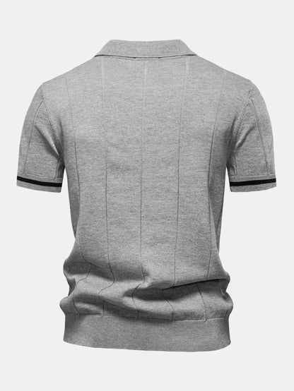 Strick Polohemd mit Kontrastbesatz und Reißverschluss