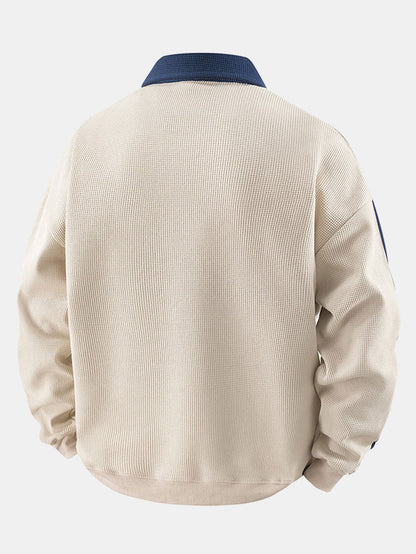 Gestreiftes Waffel-Poloshirt mit Rollkragen und Reißverschluss