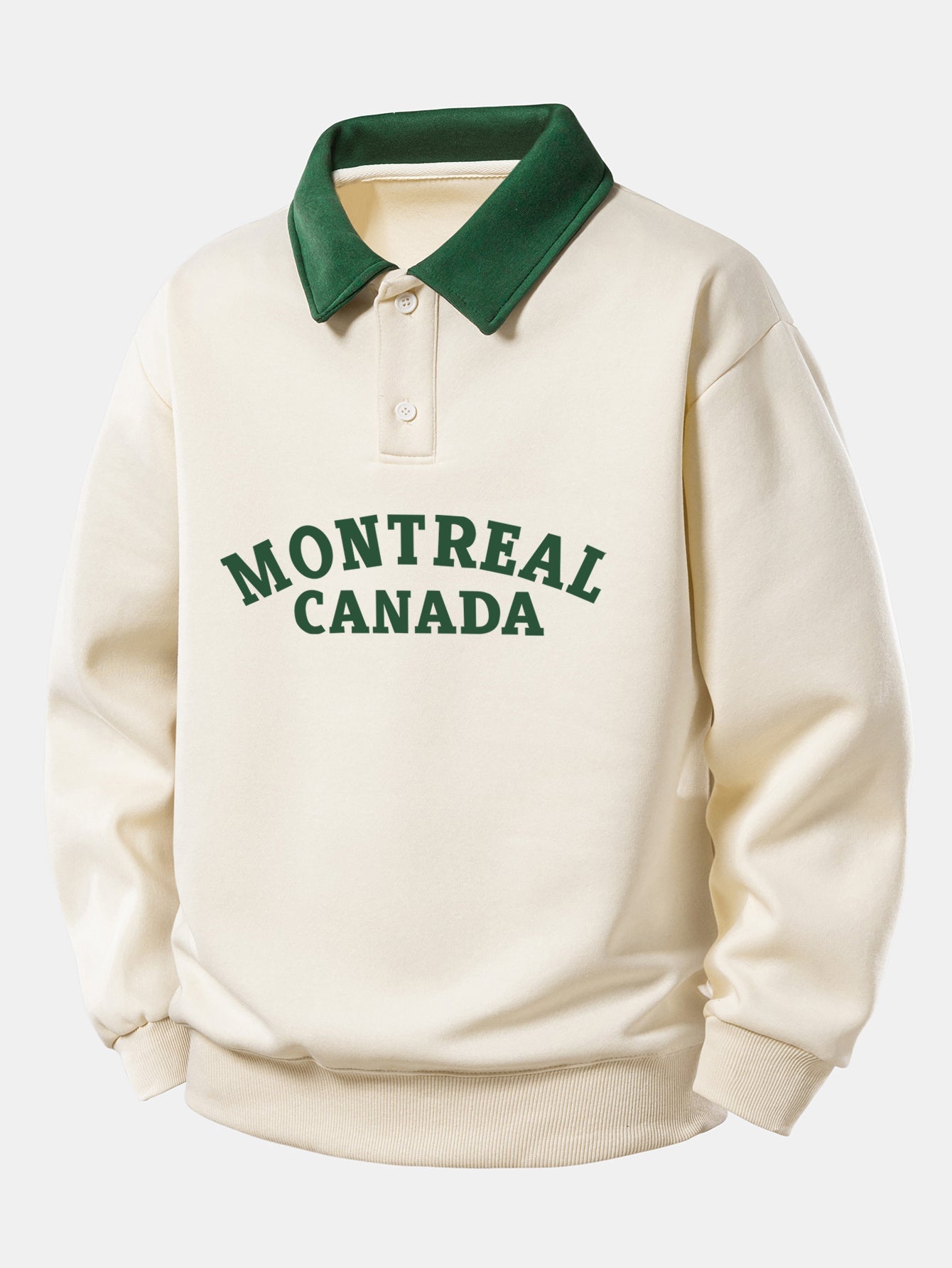 Relaxed Fit Montreal Canada Graphic Contrast Polo Sweatshirt
