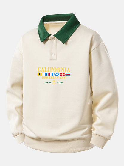 California Print Contrast Polo Sweatshirt - Relaxed Fit