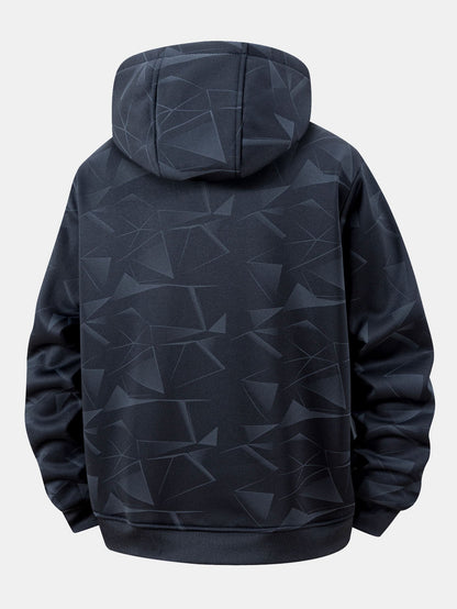 Geometrisch gemusterter Teddy Kapuzenpullover mit Reißverschluss