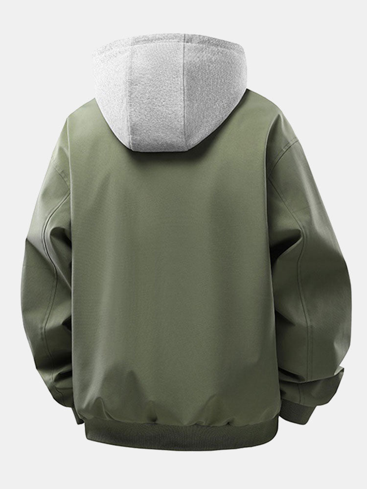 Gemusterte Cord-Bomberjacke mit Kontrastfarben und abnehmbarer Kapuze