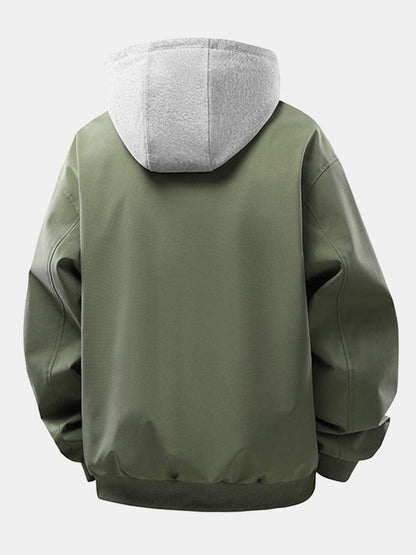 Gemusterte Cord-Bomberjacke mit Kontrastfarben und abnehmbarer Kapuze