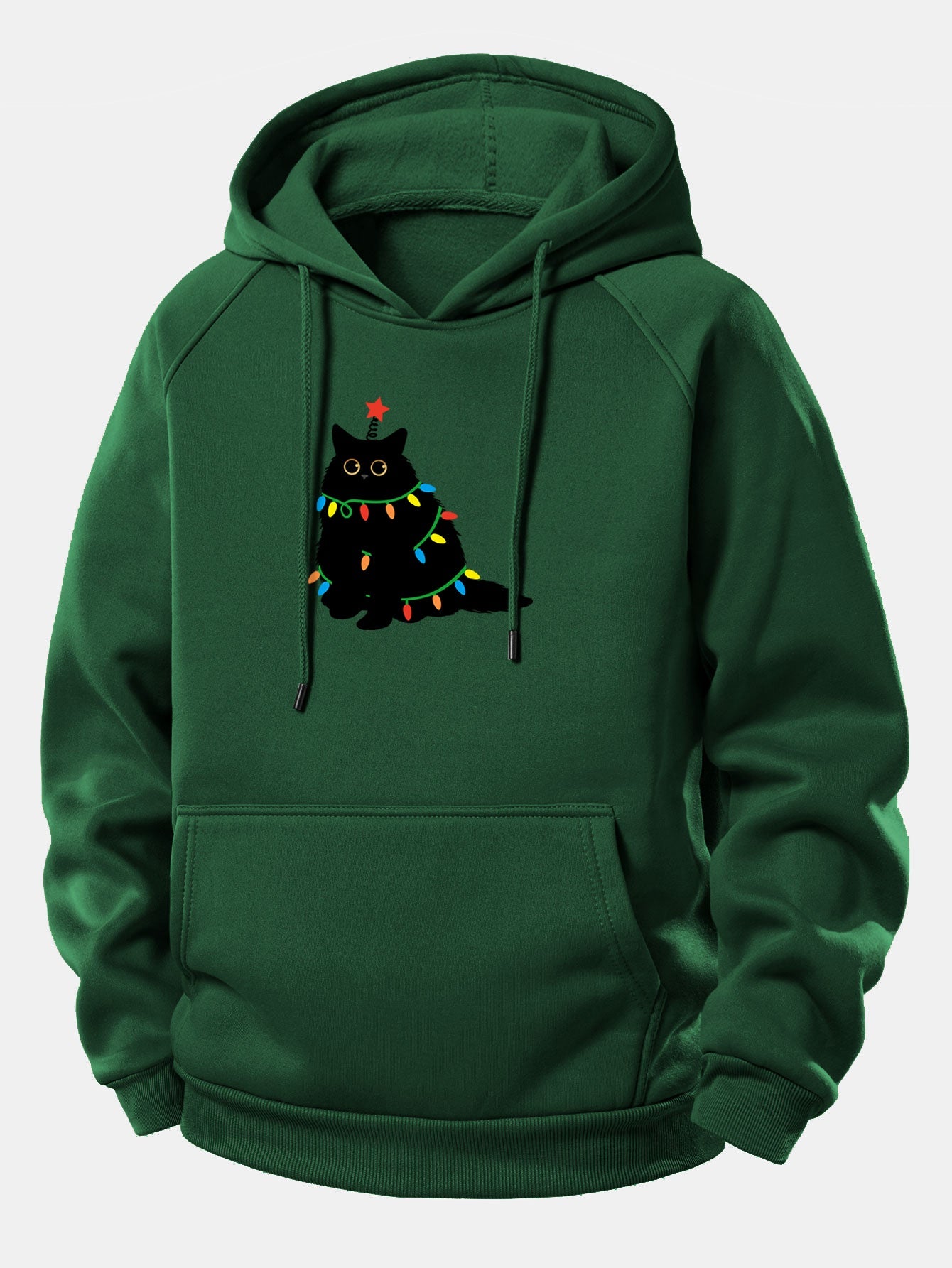 Schwarze Katze Weihnachtslichter Kordelzug Kapuzenpullover