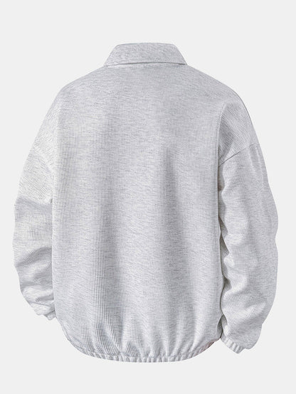 Casual Fit Waffle V-Neck Polo Sweatshirt