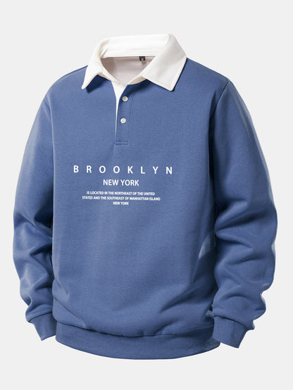 Brooklyn Print Contrast Polo Collar Sweatshirt