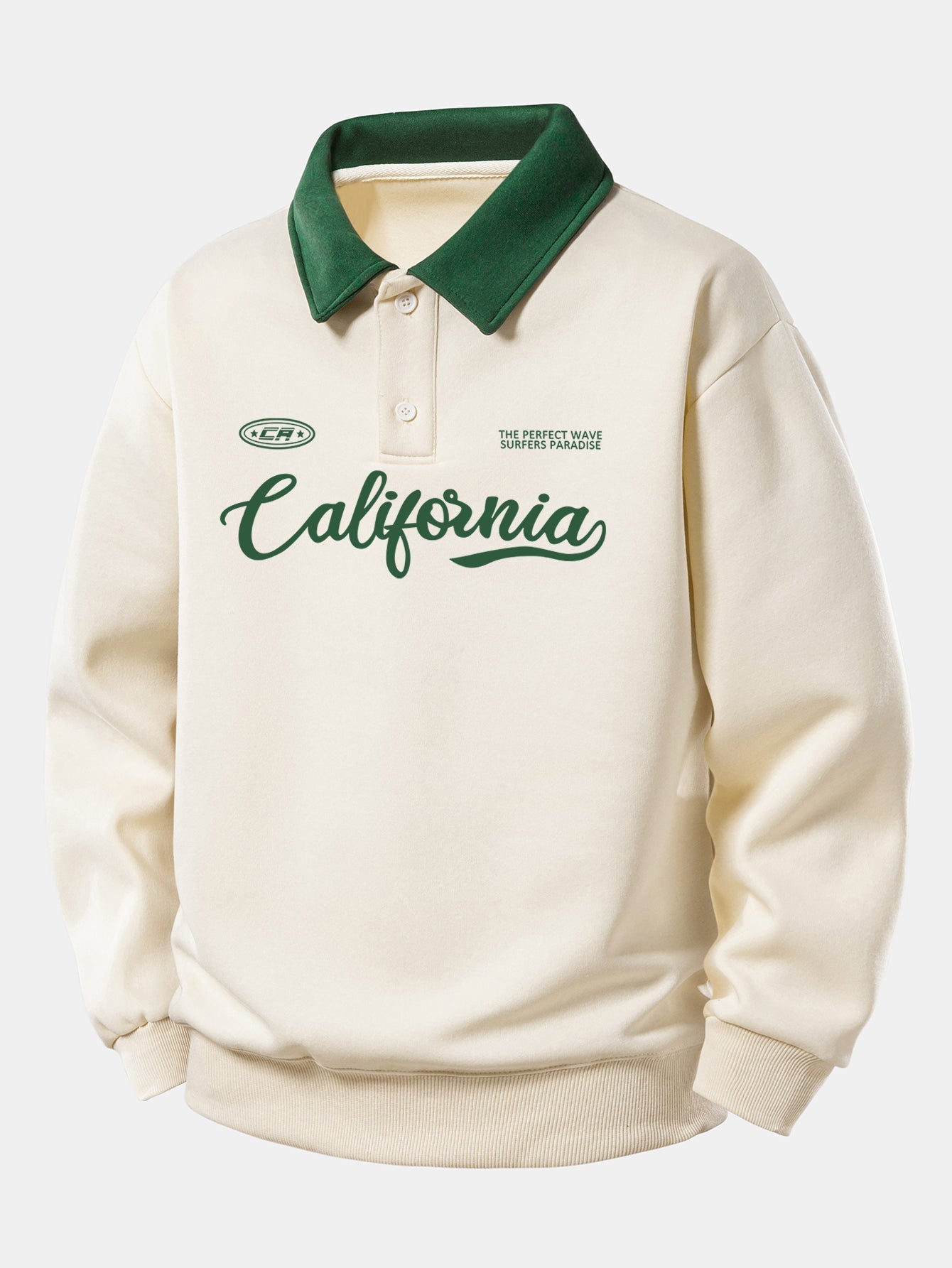 California Print Contrast Sweatshirt with Relaxed Fit Poloshirt Style