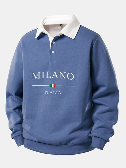 Milano Print Contrast Polo Collar Sweatshirt