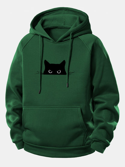 Hoodie mit Kordelzug und schwarzem Katzen-Design