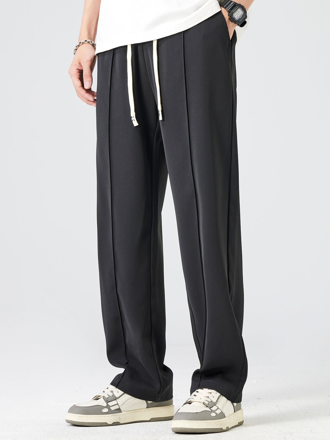 2-in-1 Raglanärmel Waffel-T-Shirt und Hose mit Bundfalten und Kordelzug, gerader Schnitt