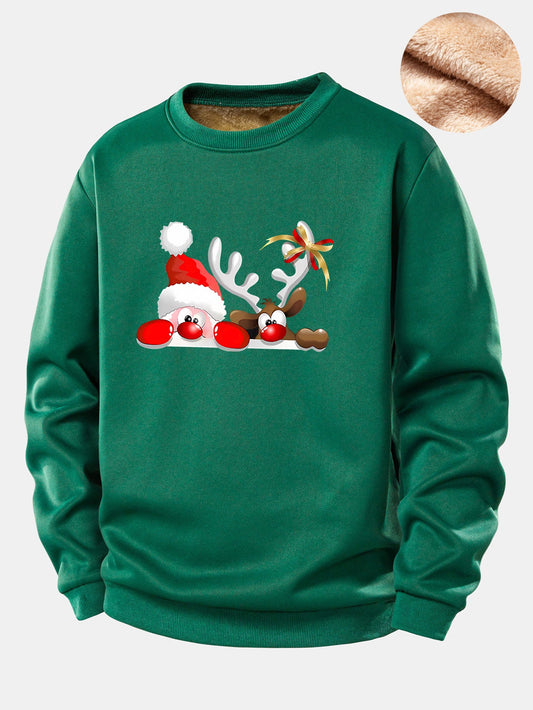 Sweatshirt mit Teddyfutter und Aufdruck von Weihnachtsmann und Rentier