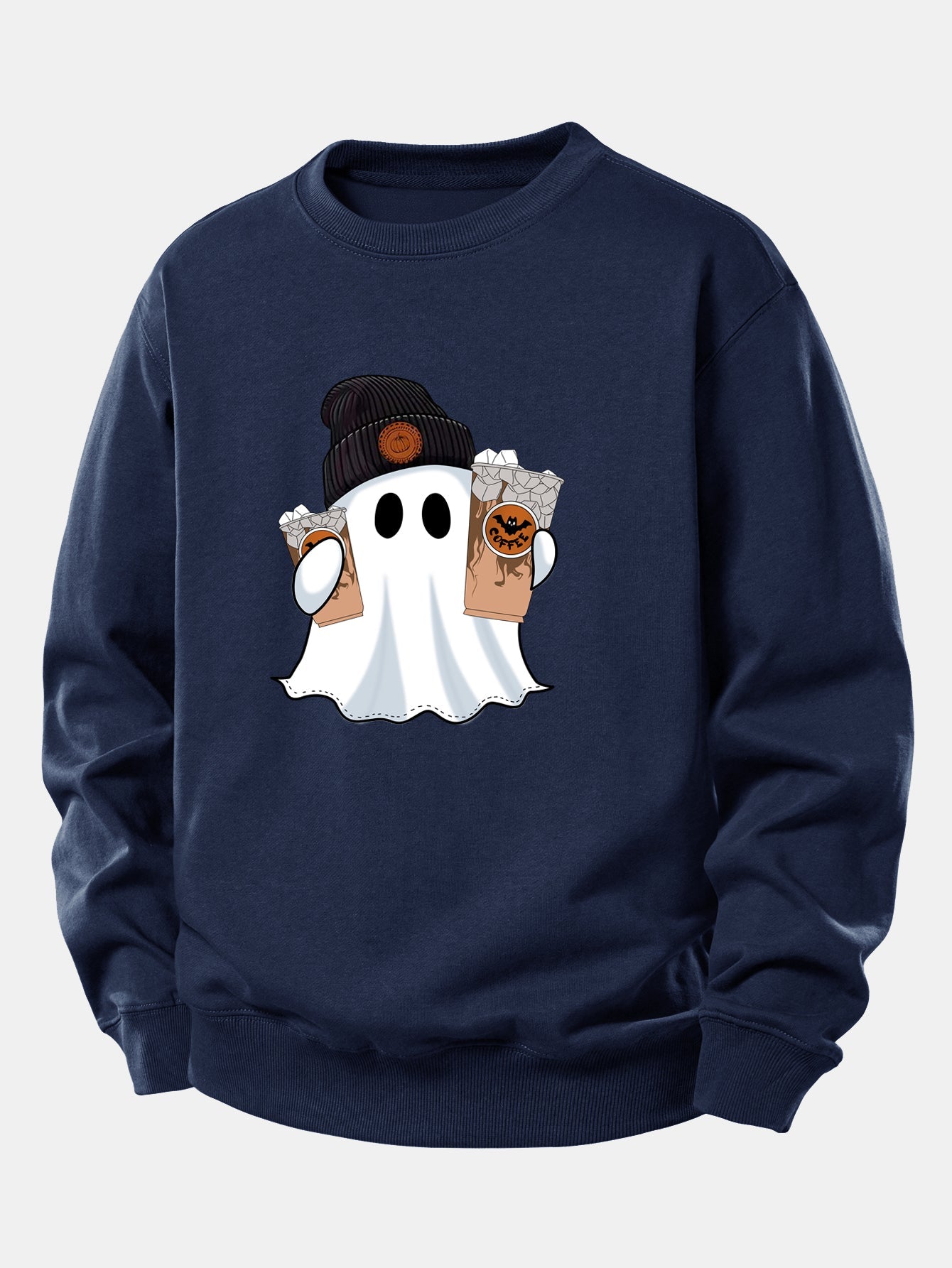 Halloween Geist Kaffee Grafik Sweatshirt mit lockerem Schnitt