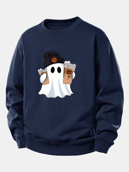 Halloween Geist Kaffee Grafik Sweatshirt mit lockerem Schnitt