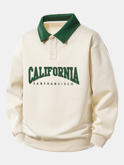 Relaxed Fit California Graphic Contrast Polo Sweatshirt