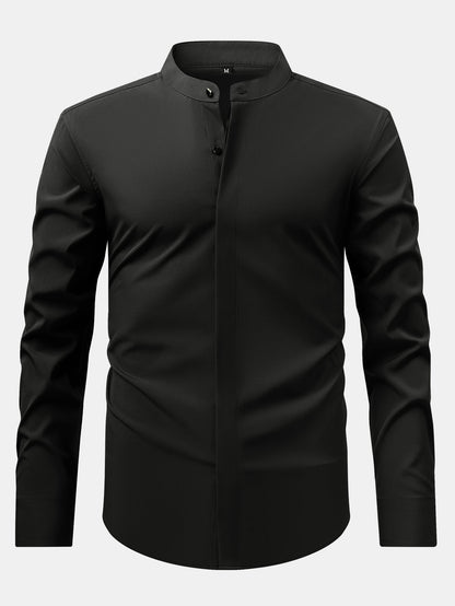 Stehkragenhemd mit verdeckter Knopfleiste und bügelfreier Pflege