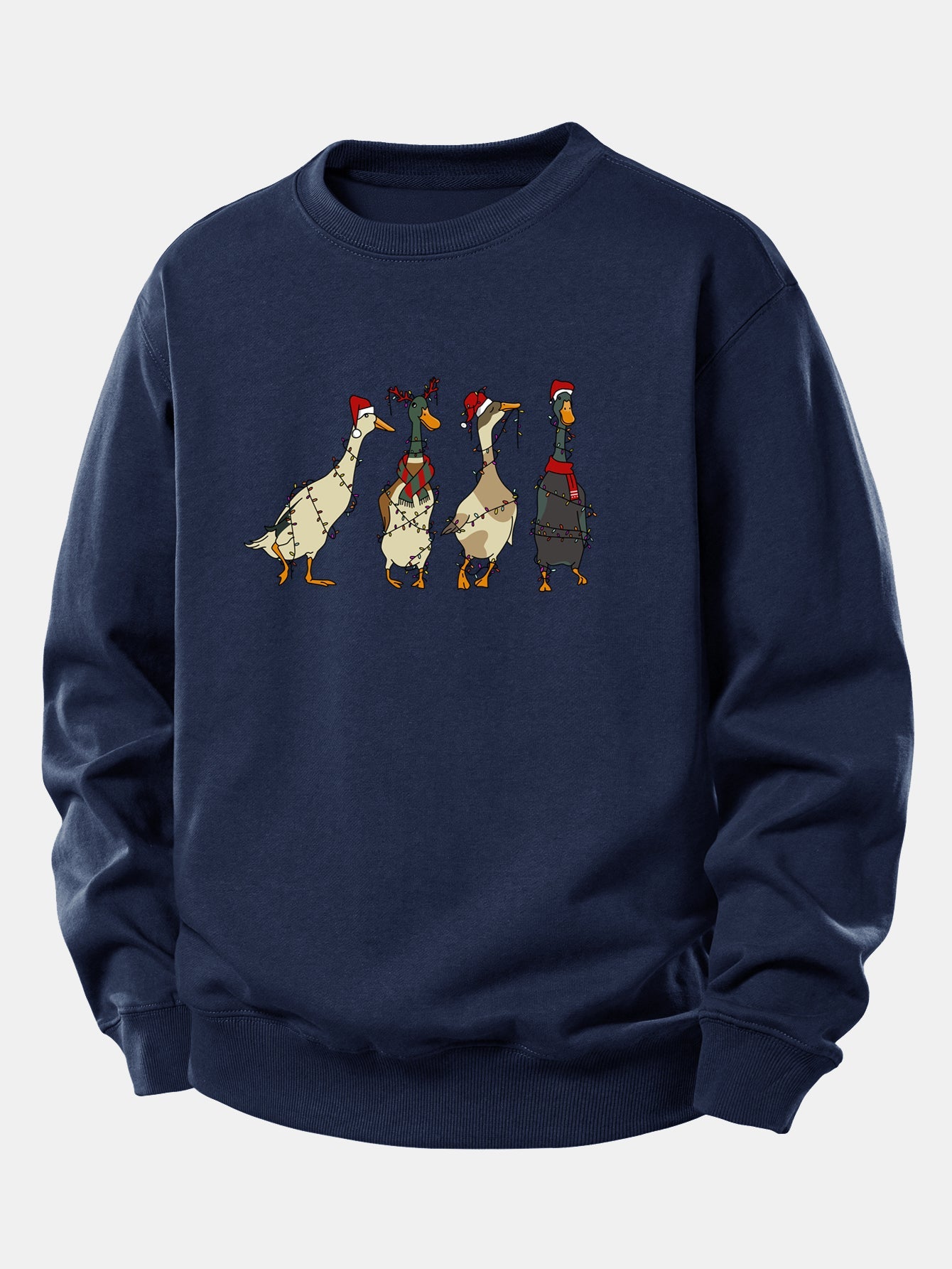 Entenmotiv Sweatshirt mit Weihnachtslichtern – Lässig und Bequem