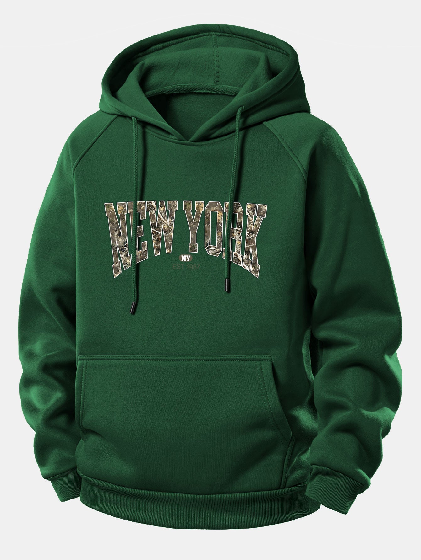 Camouflage New York Print Hoodie with Drawstring