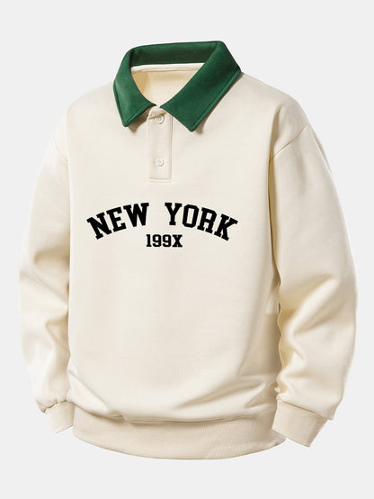 Relaxed Fit New York Graphic Contrast Polo Sweatshirt