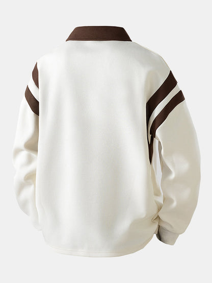 Color Block Zip-Up Polo Sweatshirt