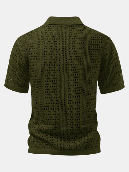 V-Neck Crochet Polo Shirt