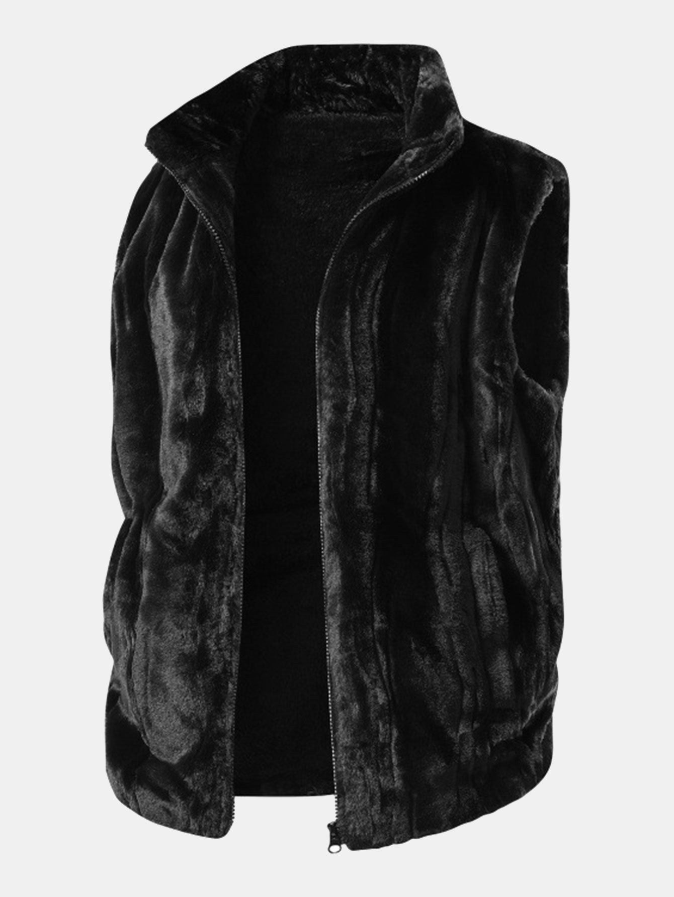 Stehkragen Weste aus Kunstpelz mit Reißverschluss