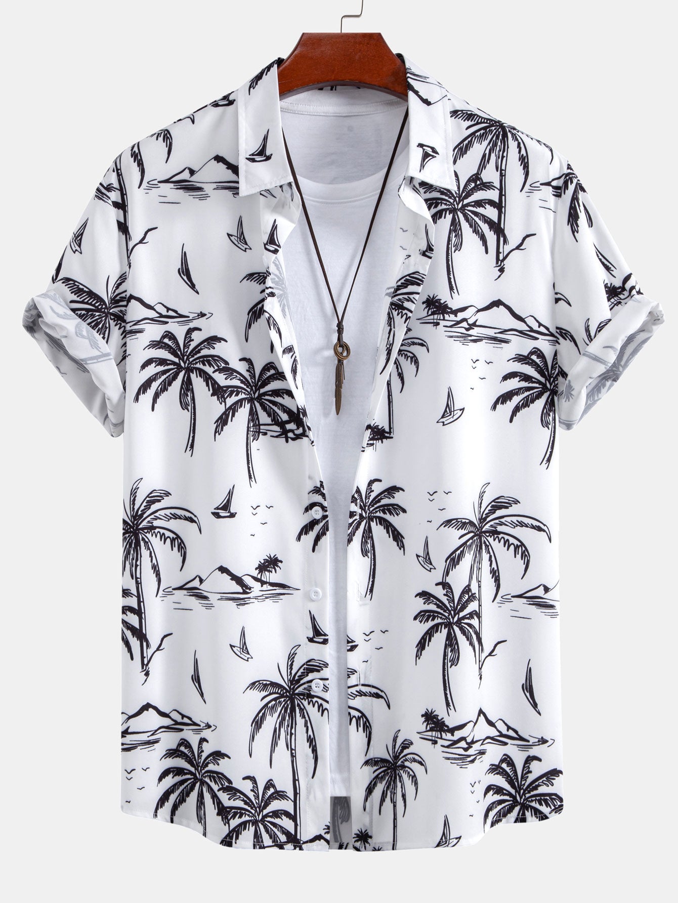 Palm Tree Island Hemd mit Knopfleiste und Kordelzug-Badeshorts