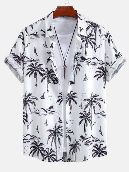 Palm Tree Island Hemd mit Knopfleiste und Kordelzug-Badeshorts