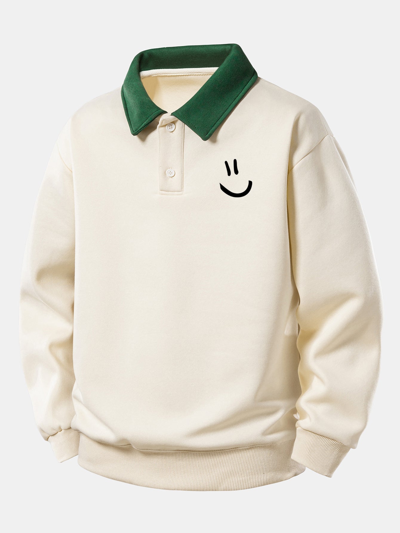 Relaxed Fit Smiley Face Print Kontrast Poloshirts Sweatshirt
