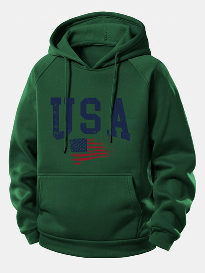 USA-Flaggen-Motiv Kapuzenpullover mit Kordelzug