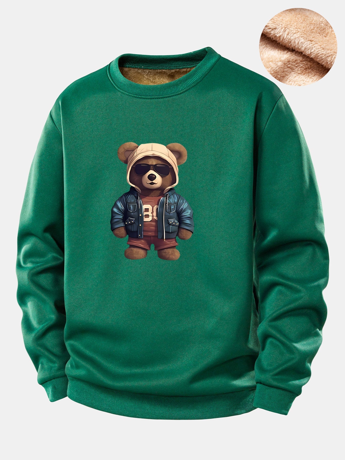 Bär im Lederjacken-Druck Teddy-Fleece-gefüttertes Sweatshirt