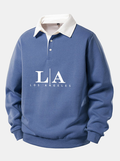 Los Angeles Print Kontrast Poloshirts Kragen Sweatshirt